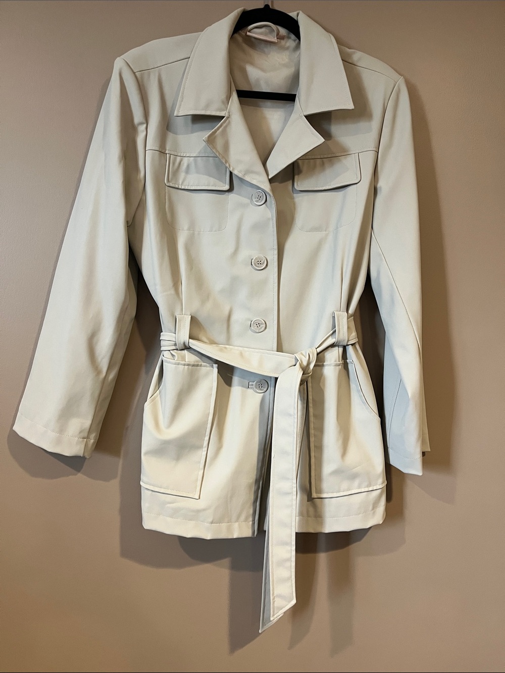 Tailored Cream Belted Trench Jacket for Women